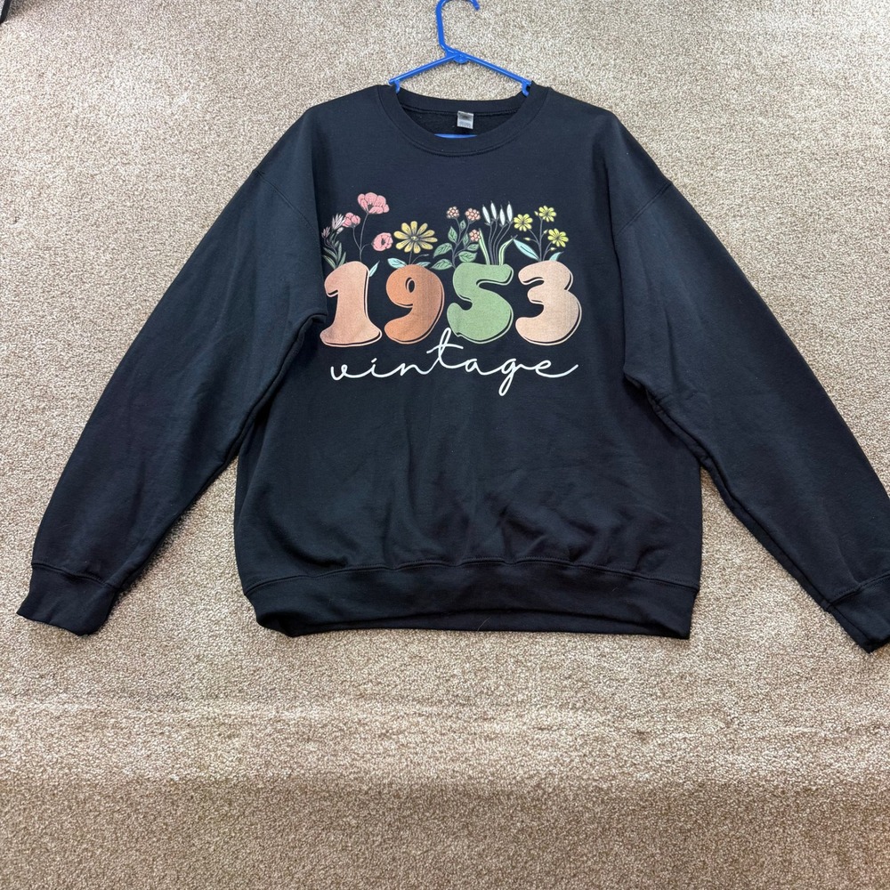 1953 Vintage Wildflower Sweatshirt Womens L Birthday Crewneck Retro Cozy Floral